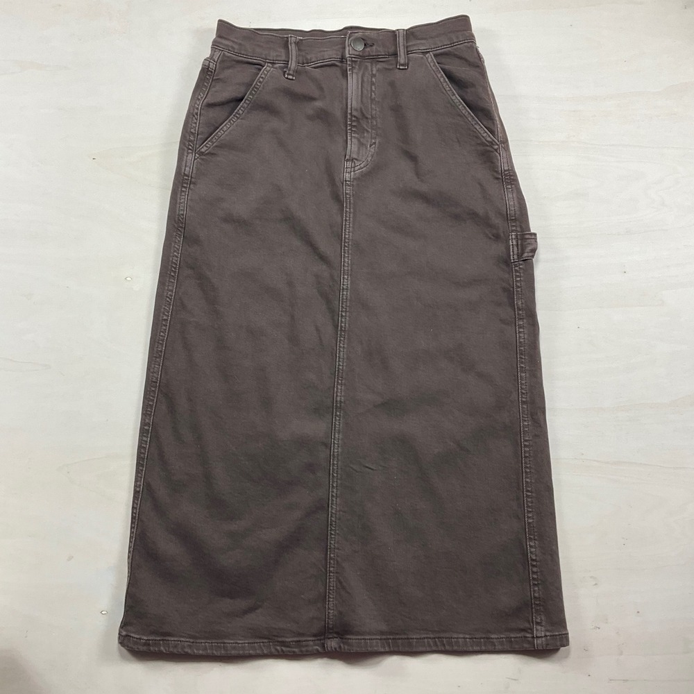 a.n.a a new approach Brown High Rise Carpenter Midi Skirt Size 4 Utility Denim